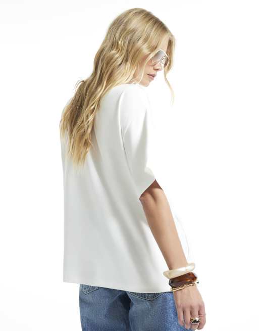 River Island Fringe shoulder t-shirt in white, 4 of 4