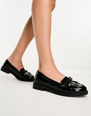 River Island fringed patent loafer in black