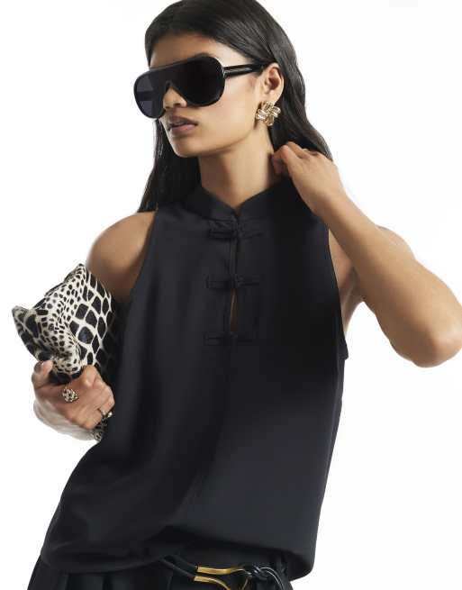 River Island Frogging tank top in black, 3 of 4