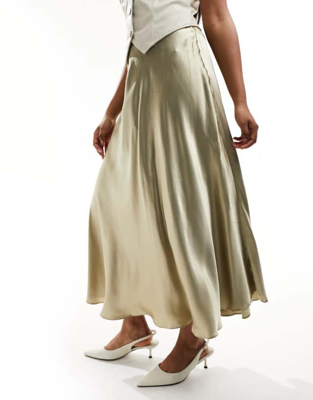 River Island - full maxi satin slip skirt in dark beige