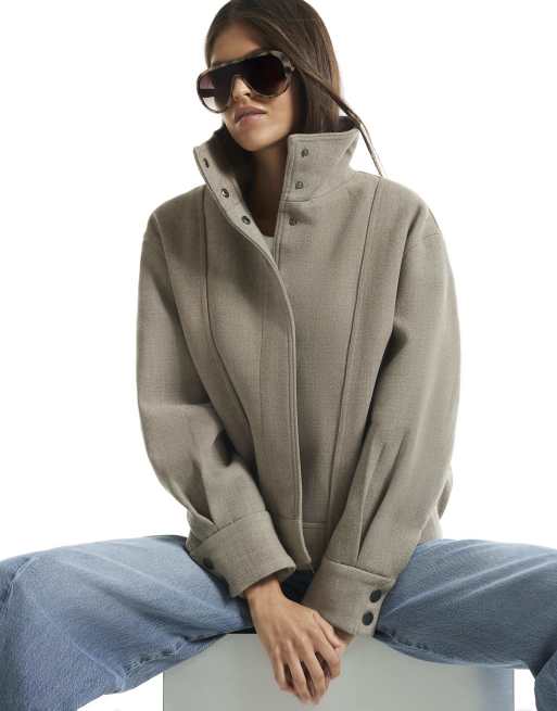 River Island Funnel neck bomber jacket in beige, 2 of 4