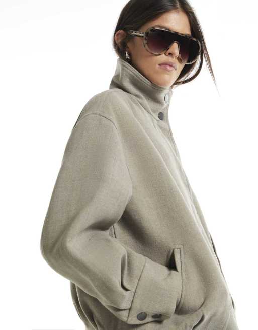 River Island Funnel neck bomber jacket in beige, 3 of 4