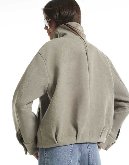 River Island Funnel neck bomber jacket in beige, 4 of 4