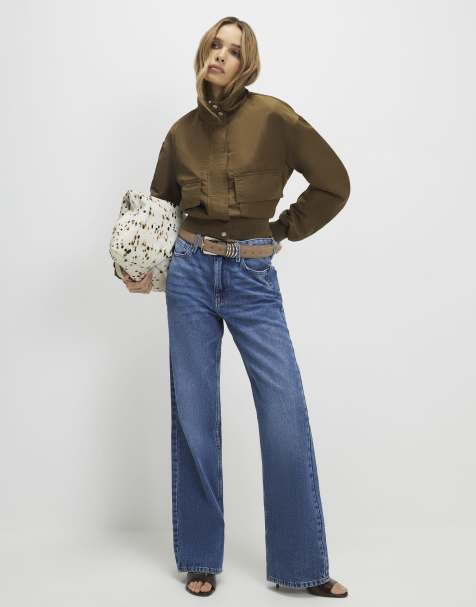 River Island Funnel neck bomber jacket in khaki - view 1