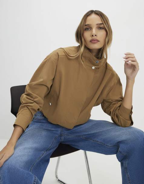River island funnel neck casual bomber in tan 