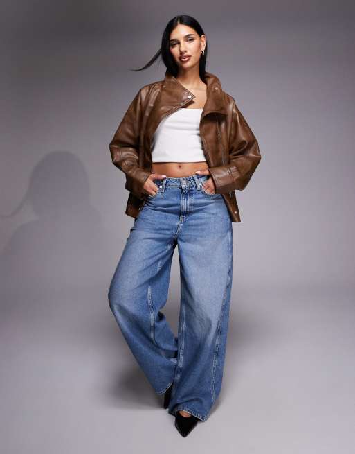 River island funnel neck distressed bomber jacket in brown, 2 of 4