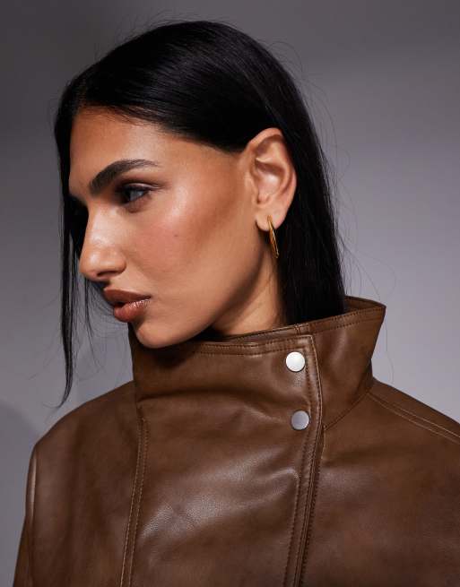 River island funnel neck distressed bomber jacket in brown, 4 of 4