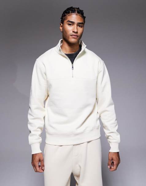 River Island funnel neck half zip sweatshirt in ecru - view 1