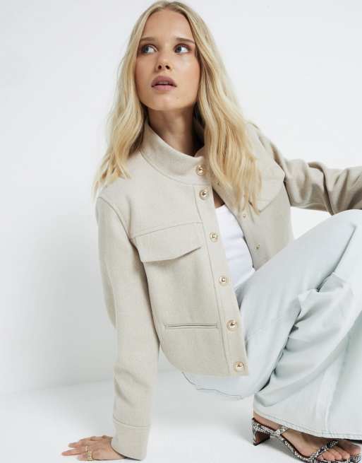 River Island Funnel neck jacket in beige - light