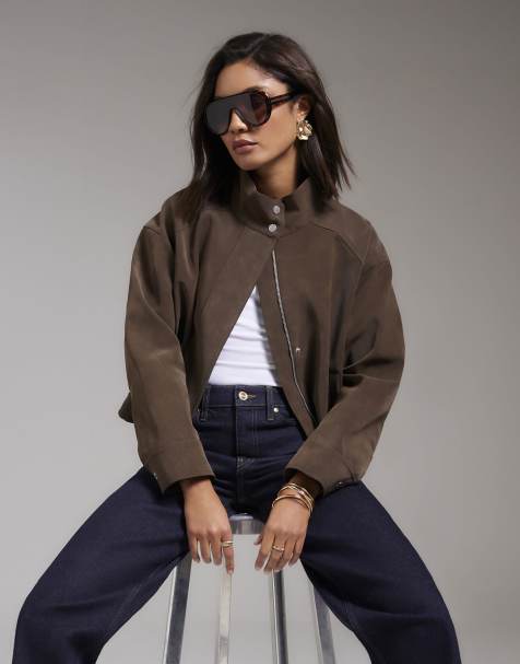 River Island Funnel neck washed bomber jacket in brown - view 1
