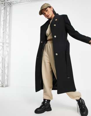 River Island funnel neck wrap coat in black