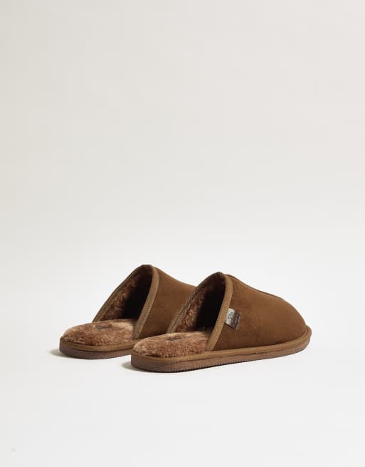 River Island Fur lined slip on mule slippers in brown, 2 of 4