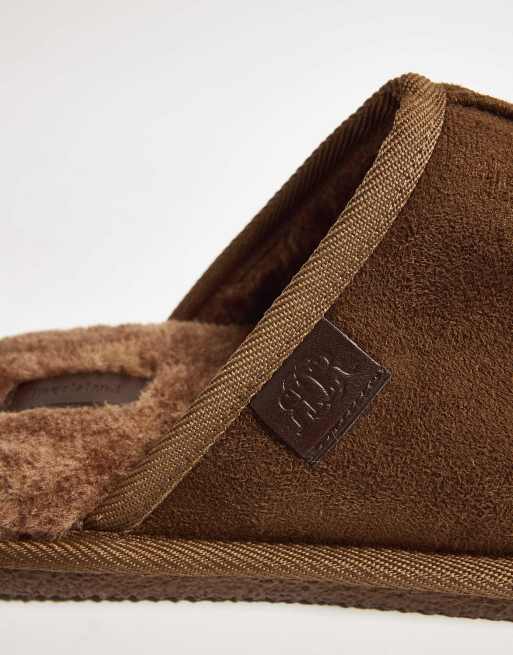 River Island Fur lined slip on mule slippers in brown, 3 of 4