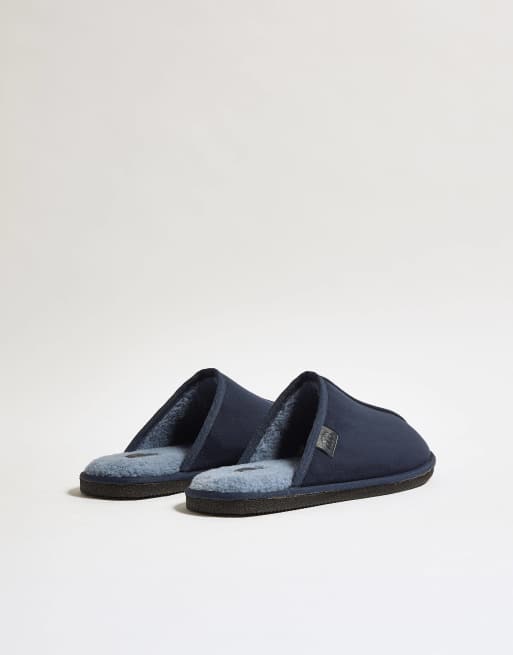 River Island Fur lined slip on mule slippers in navy, 2 of 4