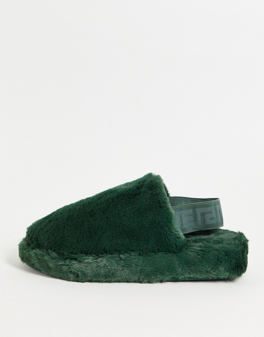 River Island fur mules with strap in green