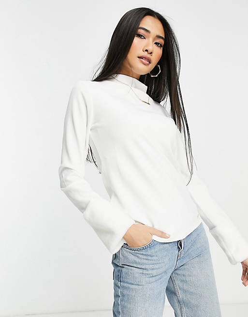 Tops Shirts & Blouses/River Island fur trim cuffed long sleeved top in cream 