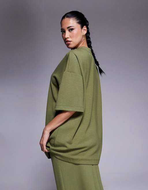 River Island – Gładki T-shirt oversize w kolorze khaki, 2 z 4