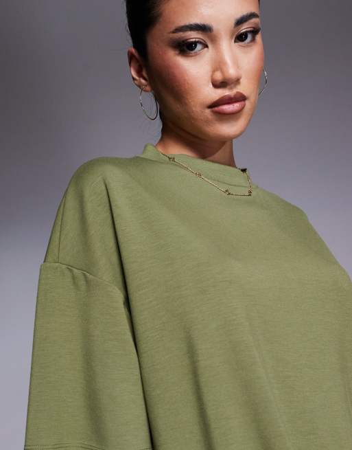 River Island – Gładki T-shirt oversize w kolorze khaki, 3 z 4