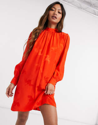 River Island Gathered Satin Mini Shift Dress In Red | ModeSens