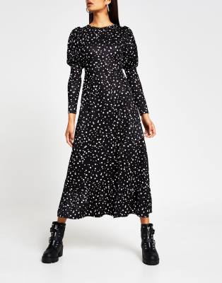 river island black long sleeve dress