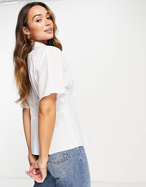 Tops Shirts & Blouses/River Island gathered waisted poplin shirt in white 