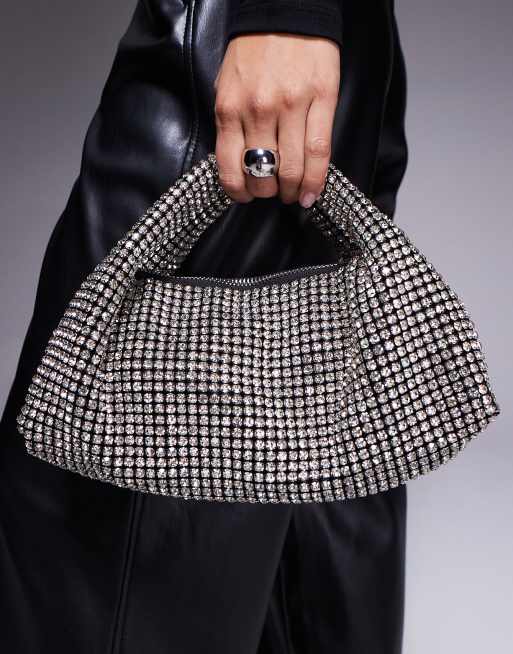 River Island - Gebogen clutch met siersteentjes in zilver, 2 van 4