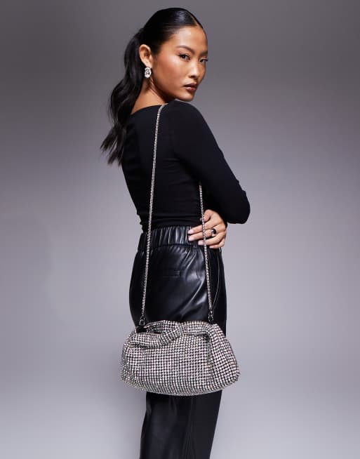 River Island - Gebogen clutch met siersteentjes in zilver, 3 van 4