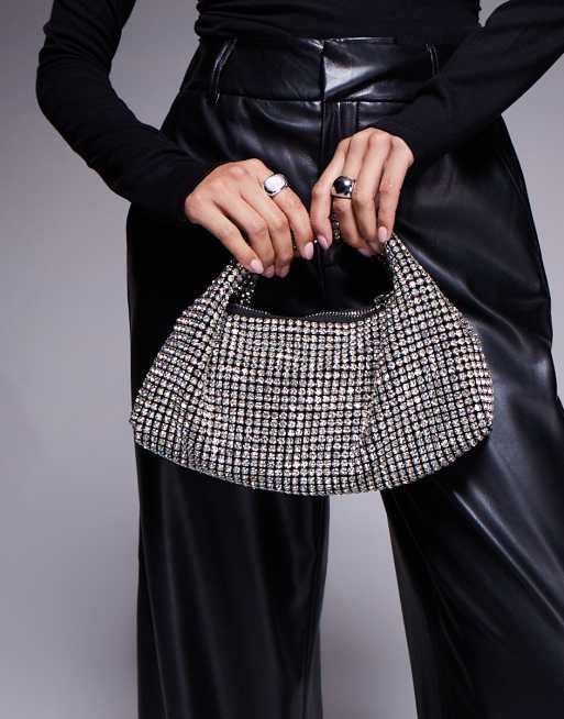 River Island - Gebogen clutch met siersteentjes in zilver, 4 van 4
