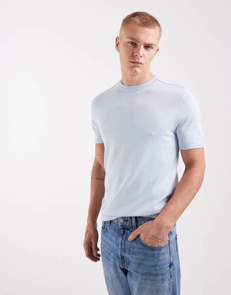 River Island - Gebreid T-shirt in blauw - view 1