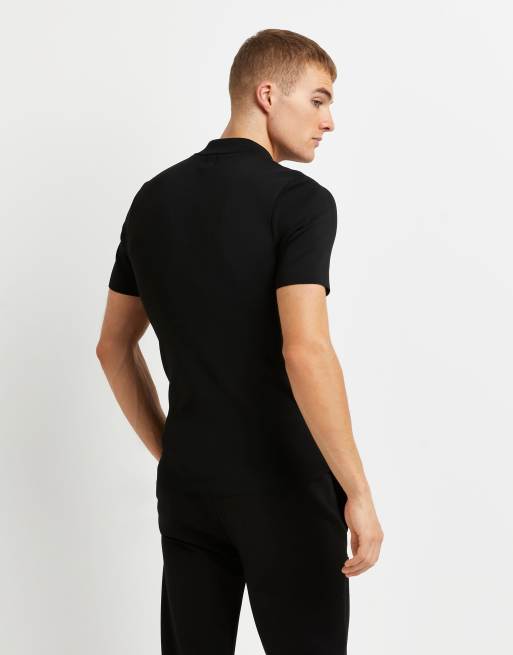 River Island - Gebreid T-shirt met halve rits in zwart, 2 van 4