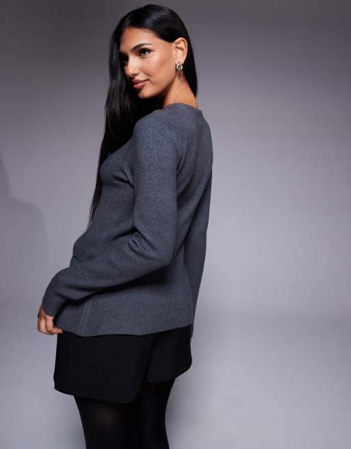 River Island - Gebreid vest met lange pasvorm in donkergrijs , 3 van 4