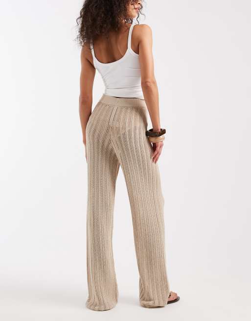 River Island - Gebreide broek met wijde pijpen in stone, 3 van 5