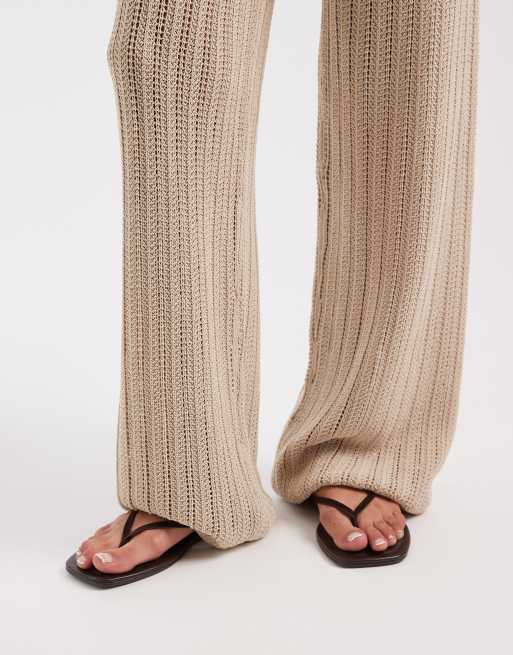 River Island - Gebreide broek met wijde pijpen in stone, 5 van 5