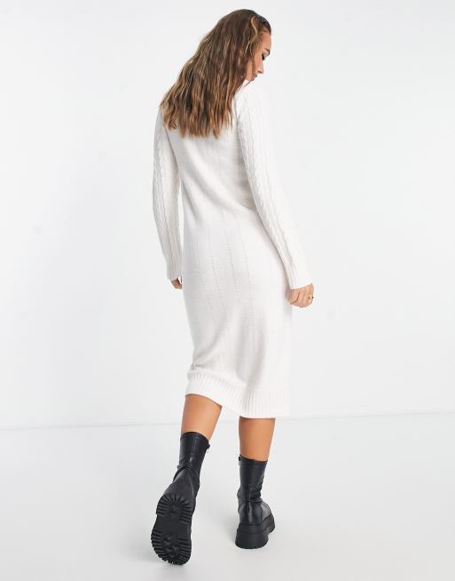 River Island - Gebreide lange jurk met kabelpatroon in crèmekleur, 4 van 4