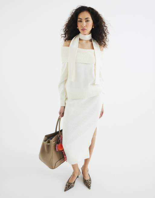 River Island - Gebreide maxirok in crème