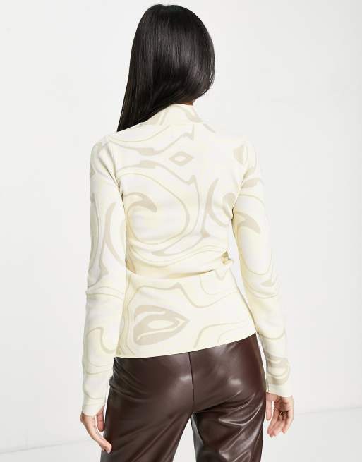River Island - Gebreide top met jaren 70-stijl wervelprint in geel, 2 van 4