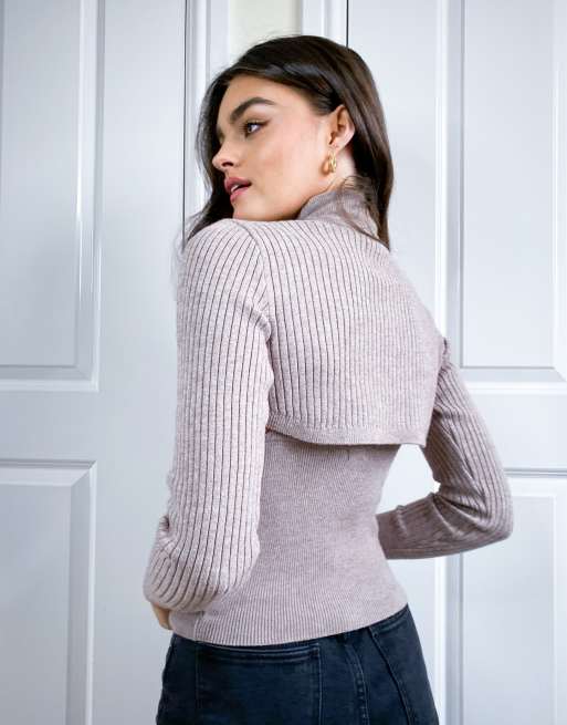 River Island - Gebreide top met uitsnijdingen door bovenlaag in bruin, 2 van 4