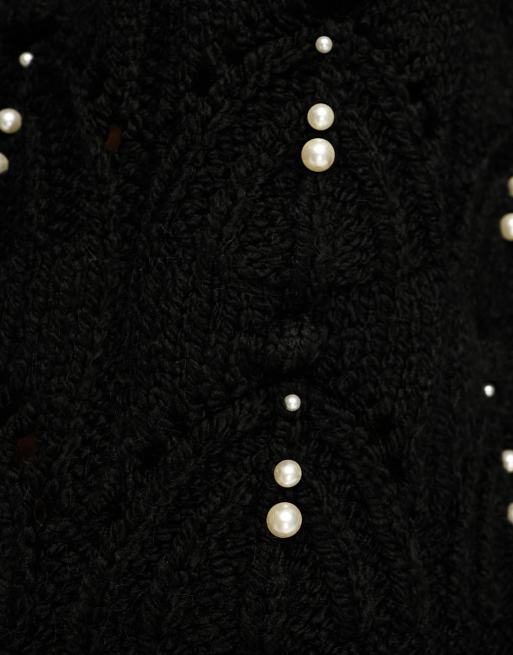 River Island - Gebreide trui met kabels en versiering in zwart, 2 van 4