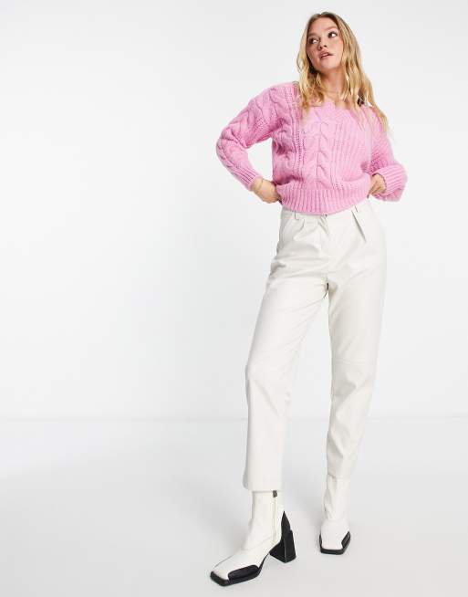 River Island - Gebreide trui met kabels in felroze, 2 van 4