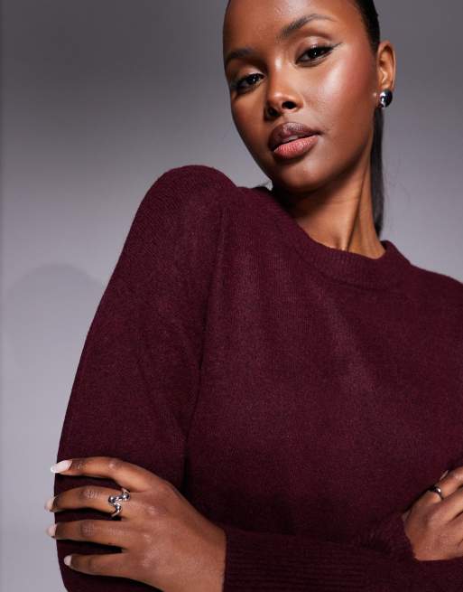 River Island - Gebreide trui met ronde hals in bordeauxrood, 2 van 4