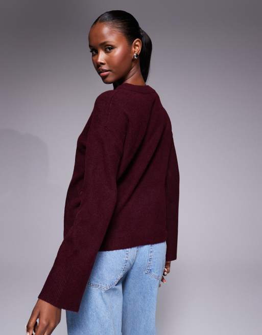 River Island - Gebreide trui met ronde hals in bordeauxrood, 3 van 4