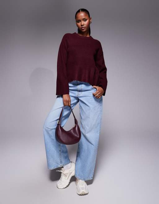 River Island - Gebreide trui met ronde hals in bordeauxrood, 4 van 4