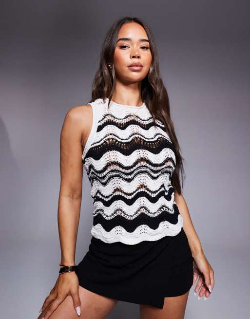 River Island - Gehaakt hemdje met zwarte chevronprint