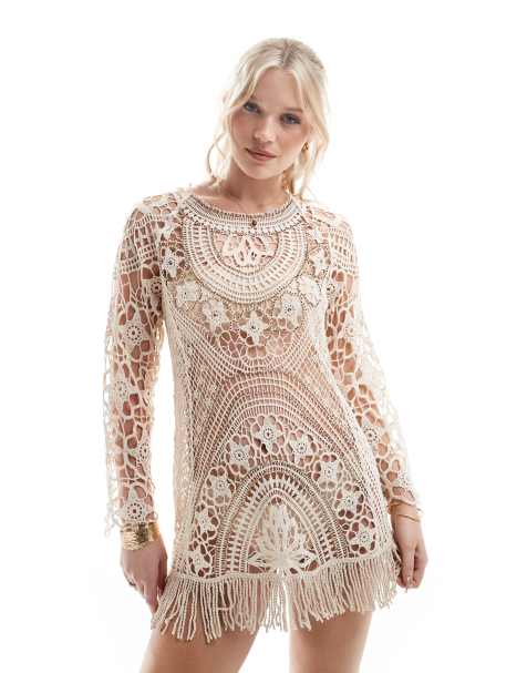 River Island – Gehäkeltes Minikleid in Cremeweiß - view 1