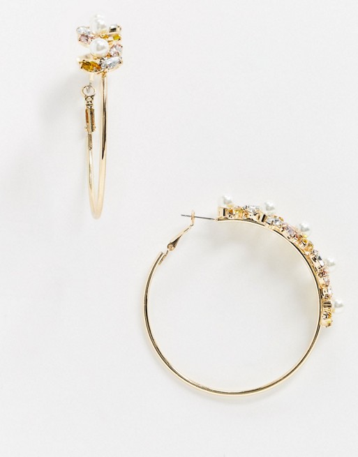 River Island gem detail hoop earrings in gold