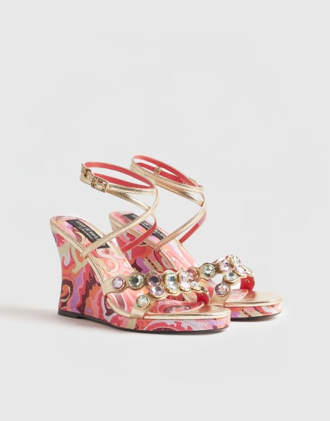 River Island Gem detail wedges in pink - view 1