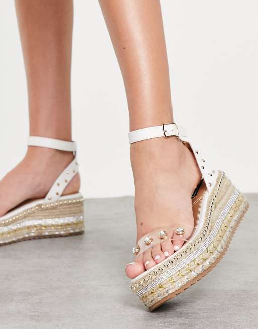 River Island gem flatform heeled espadrille sandal in white ASOS