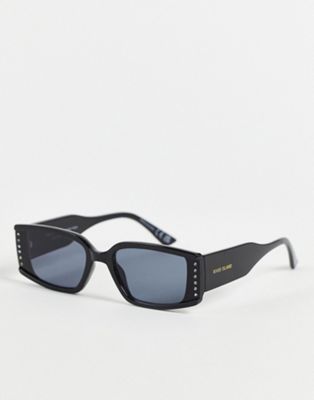 River Island gem rectangle slim sunglasses in black