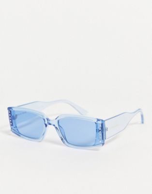 River Island gem rectangle slim sunglasses in bright blue