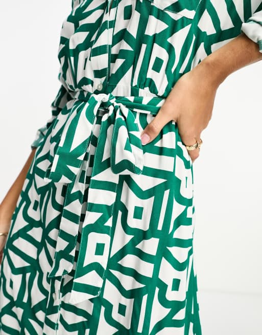 Green print store shirt dress